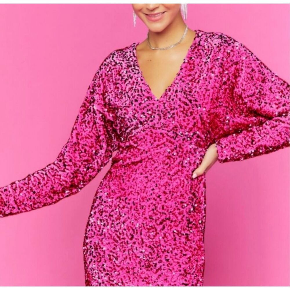 Hot Pink Sequin Embellished Dress